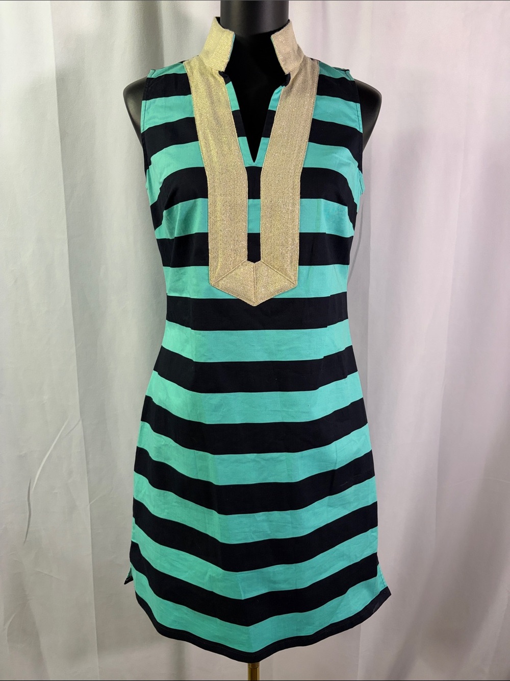 Sail to Sable Navy & Turquoise Striped Sleeveless Tunic Dress